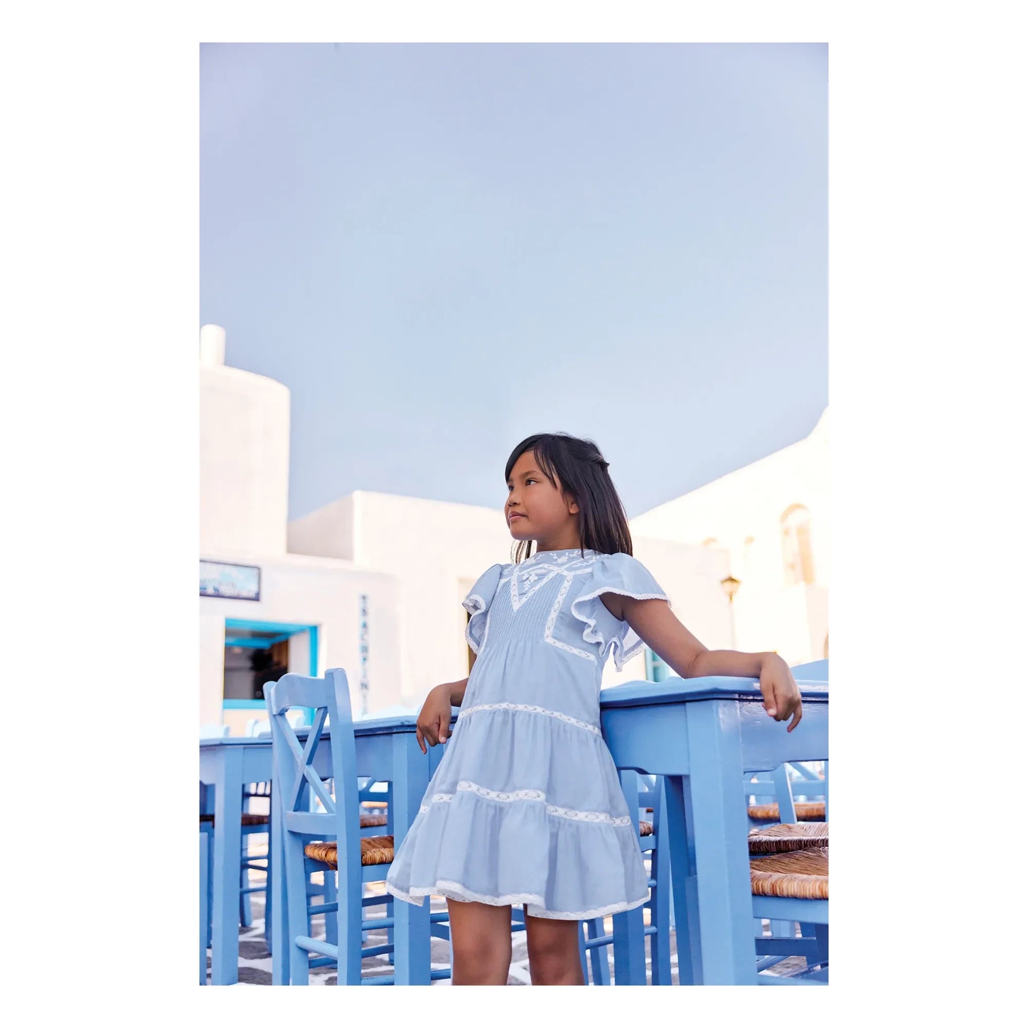 Tartine et Chocolat - Vestido de encaje con volantes | Azul Celeste