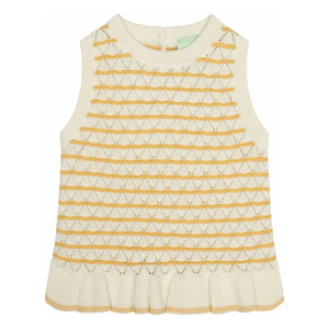 FUB - Top de punto fino de algodón orgánico con punto de ojal a rayas | Amarillo