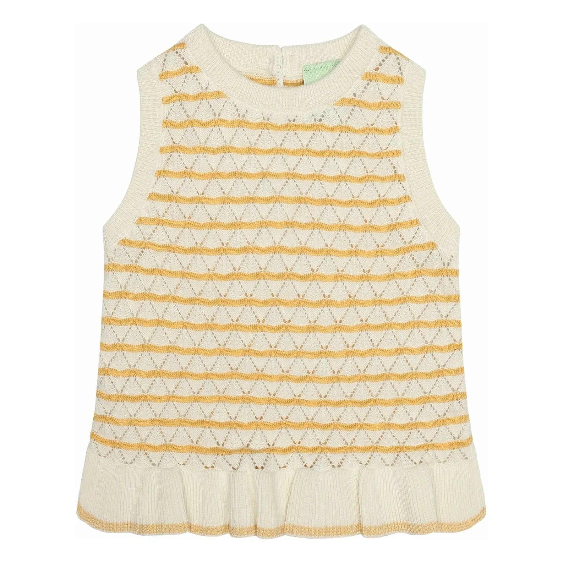 FUB - Top de punto fino de algodón orgánico con punto de ojal a rayas | Amarillo