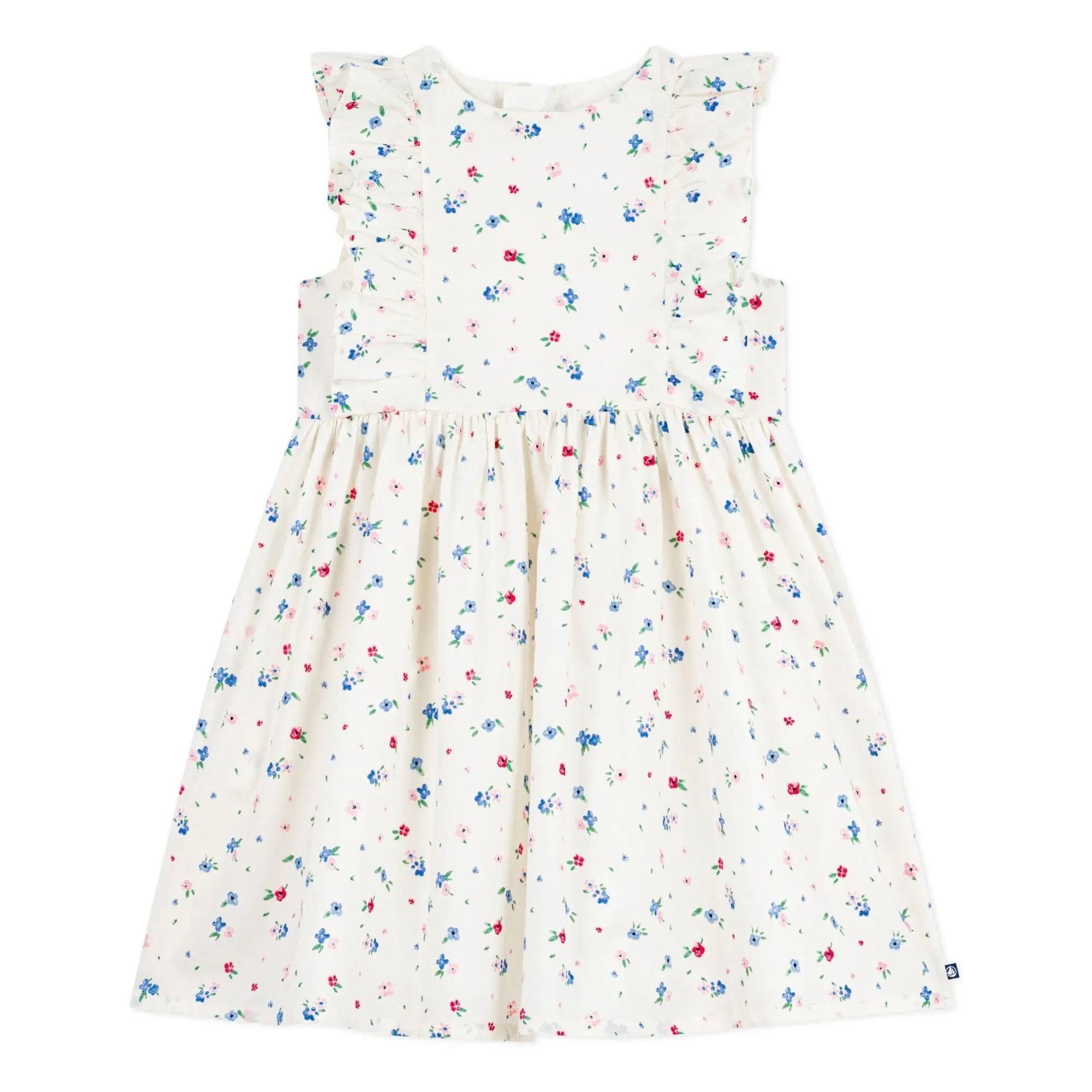 Petit Bateau - Vestido de popelín de algodón orgánico con estampado floral y volantes | Blanco