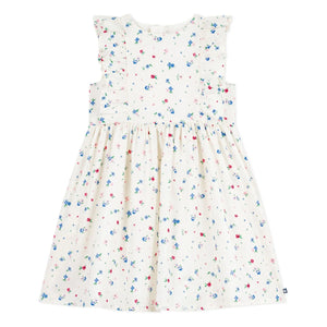 Petit Bateau - Vestido de popelín de algodón orgánico con estampado floral y volantes | Blanco