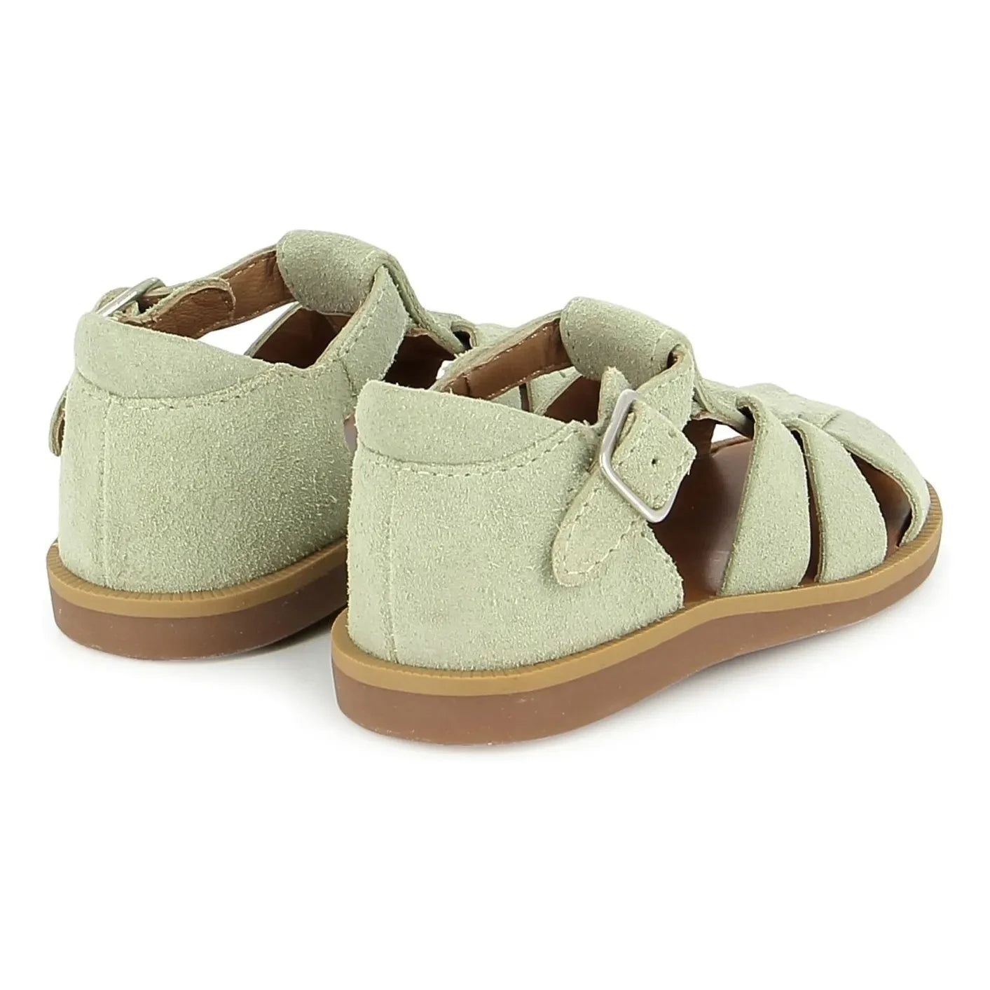Pom d'Api - Sandalias de terciopelo Poppy Daddy | Verde almendra