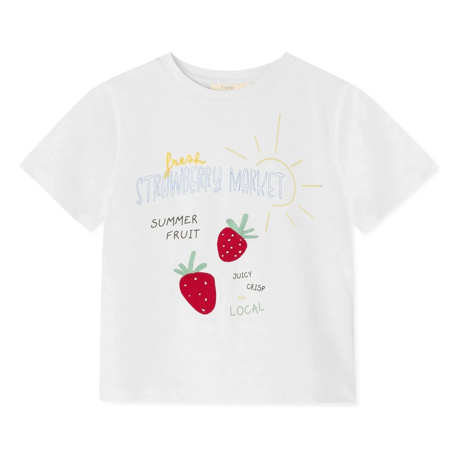 Fliink - Camiseta de algodón orgánico fresa de verano | Blanco