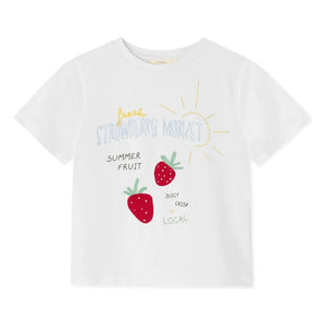 Fliink - Camiseta de algodón orgánico fresa de verano | Blanco
