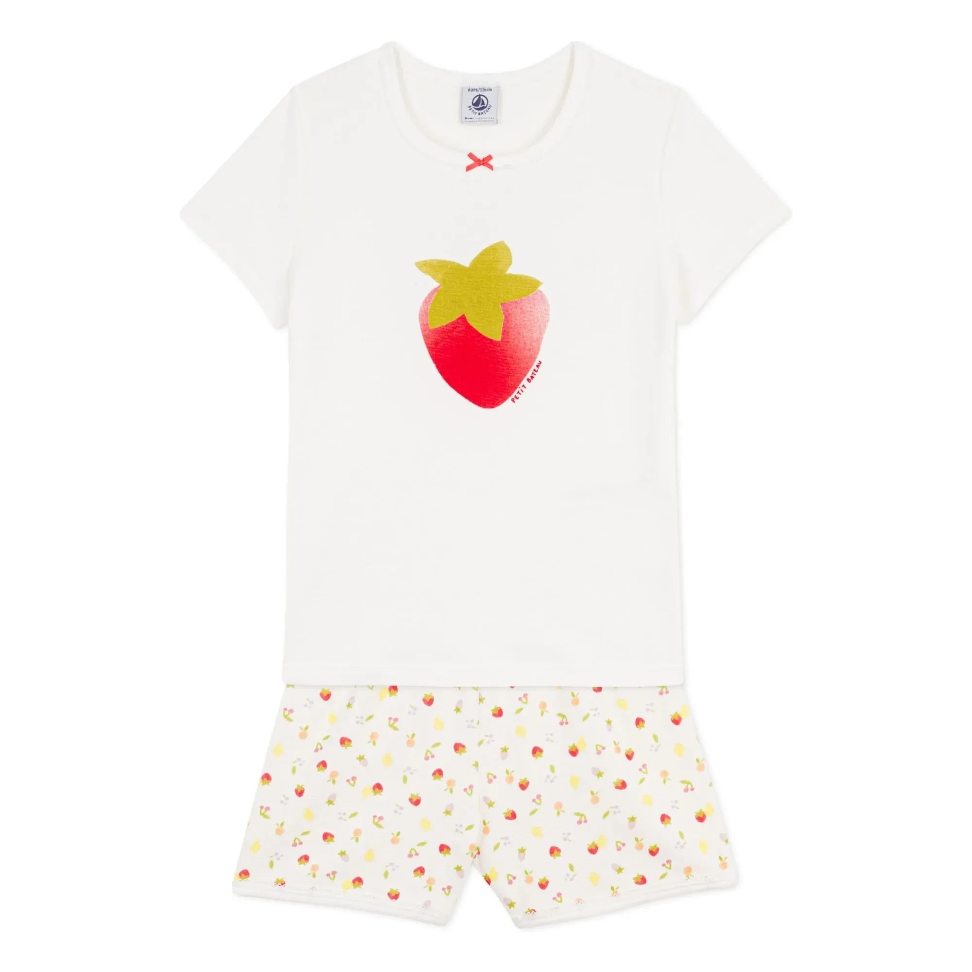 Petit Bateau - Pijama corto de algodón orgánico con estampado de fresas | Crudo