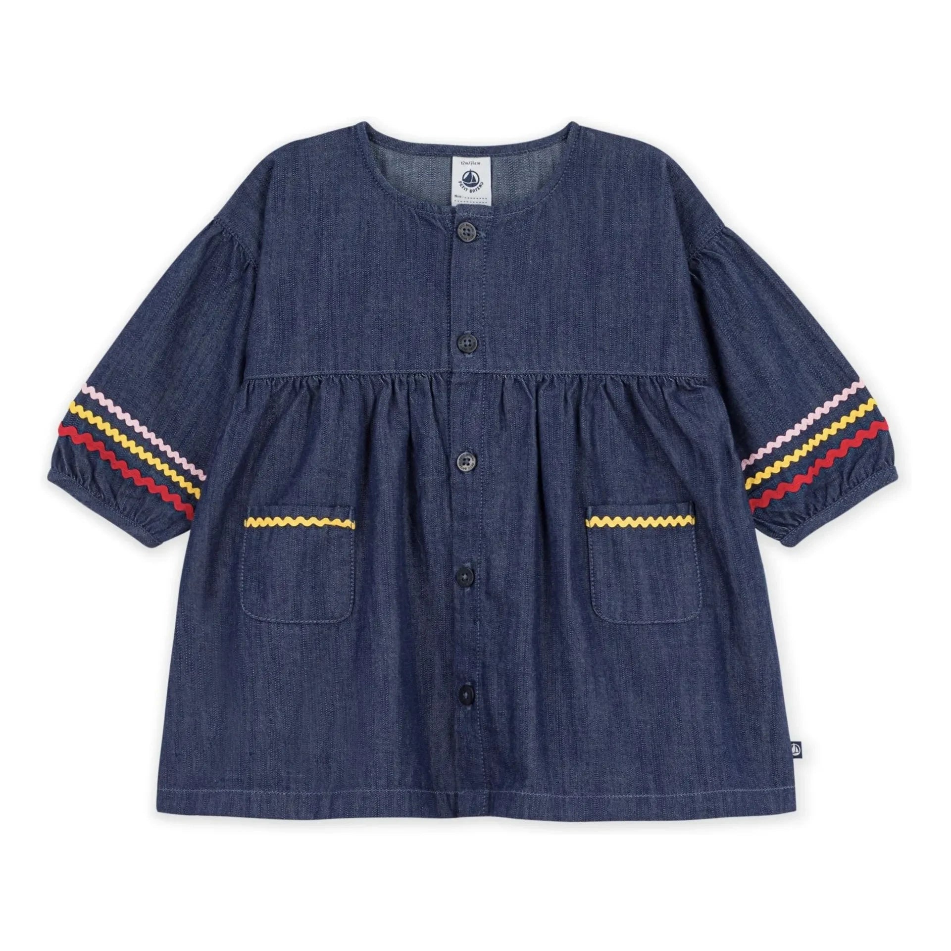 Petit Bateau - Düğmeli Denim Elbise | Koyu Mavi