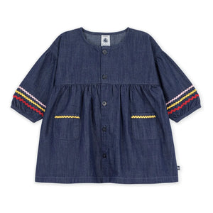 Petit Bateau - Düğmeli Denim Elbise | Koyu Mavi