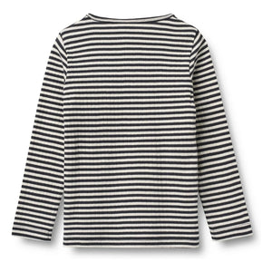 Wheat - Camiseta de Algodón Orgánico Acanalado a Rayas Stig | Azul Marino