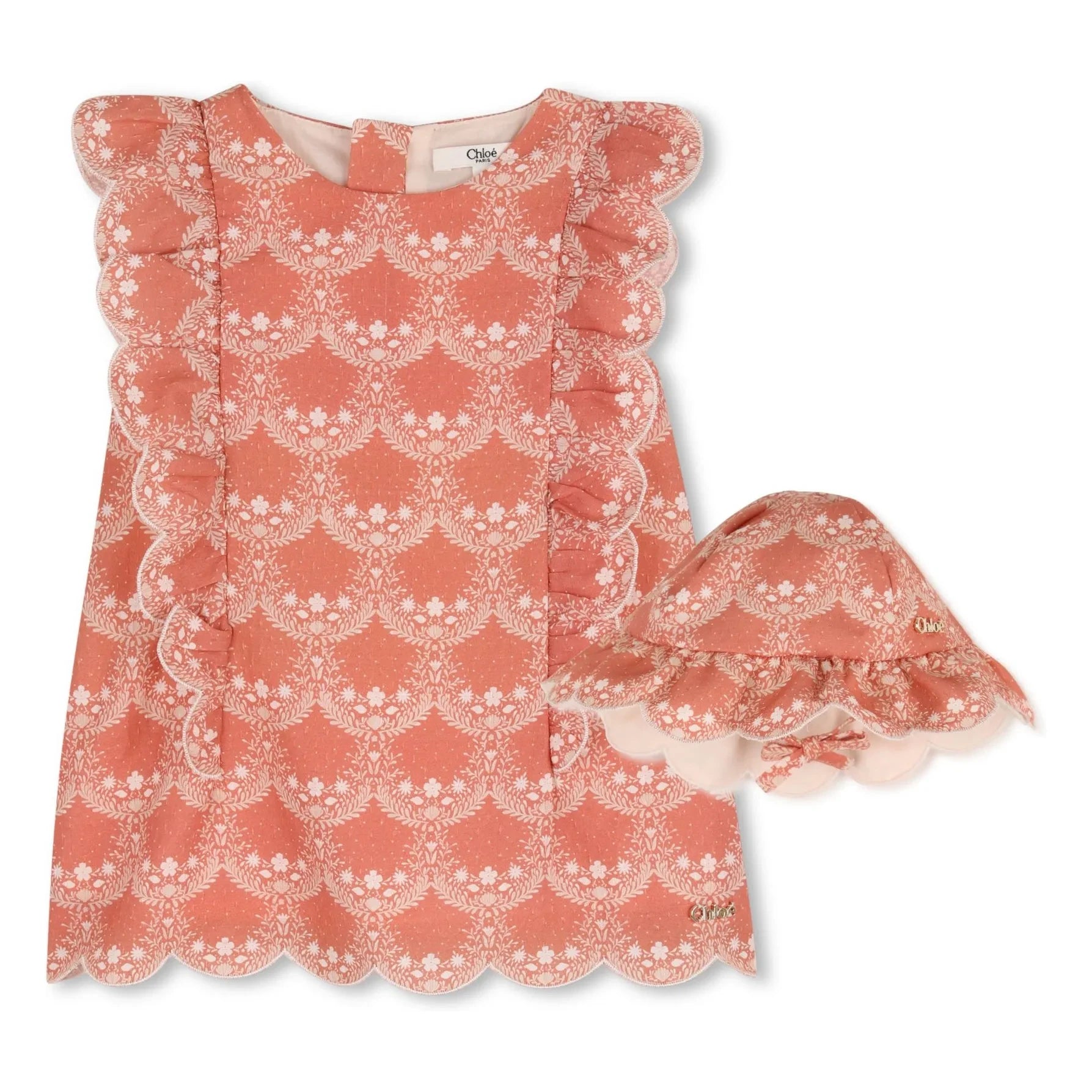 Chloé - Conjunto de vestido y gorro de algodón orgánico | Melocotón