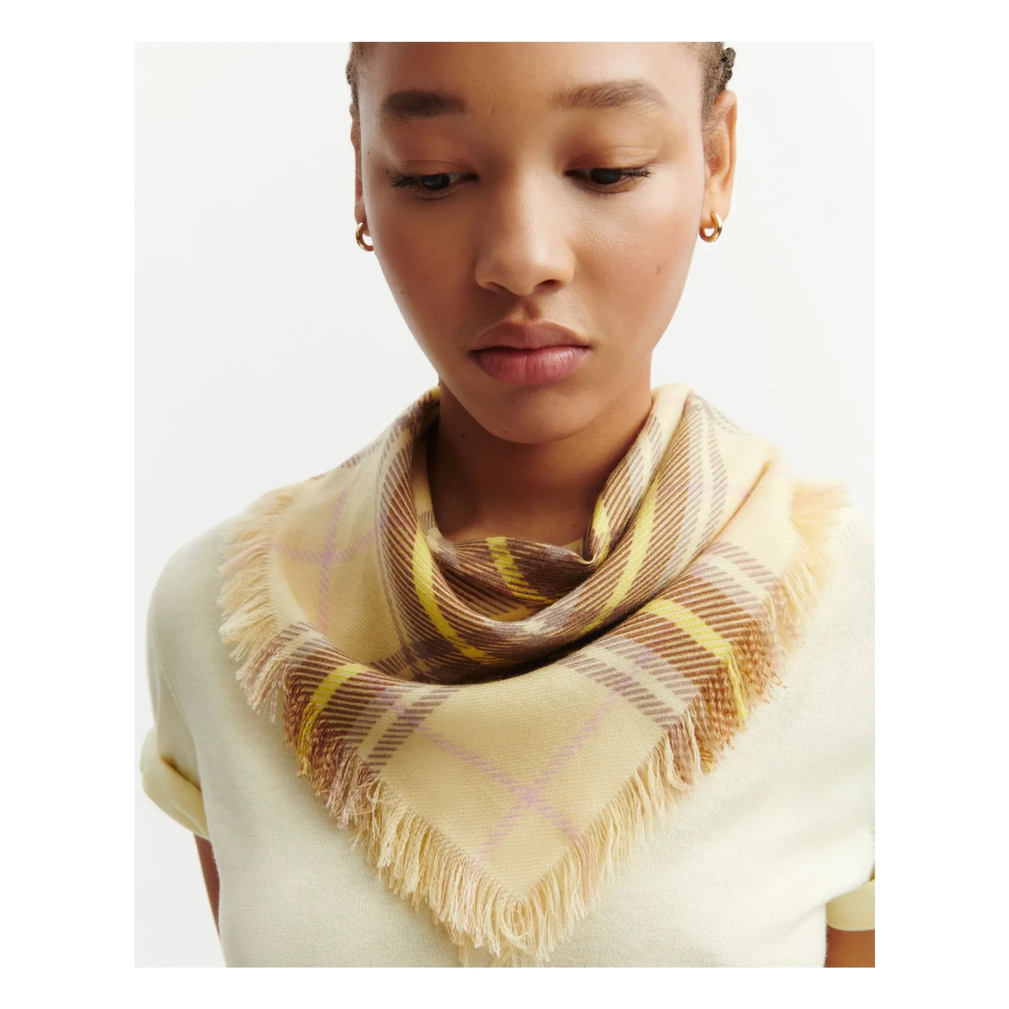 Bompard - Mini Tartán Cuadros Cachemira Bufanda | Amarillo limón
