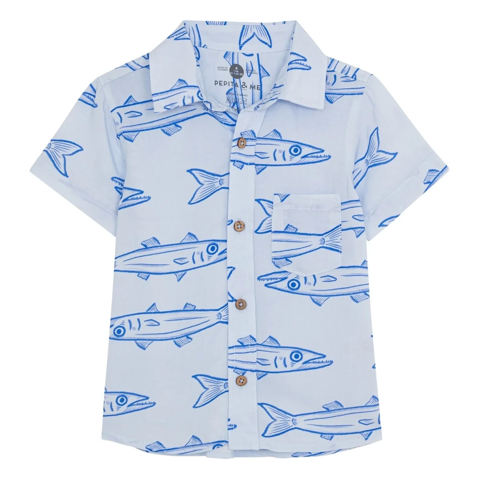 Pepita & Me - Guayabera Barracudas Camisa de Manga Corta | Azul Claro