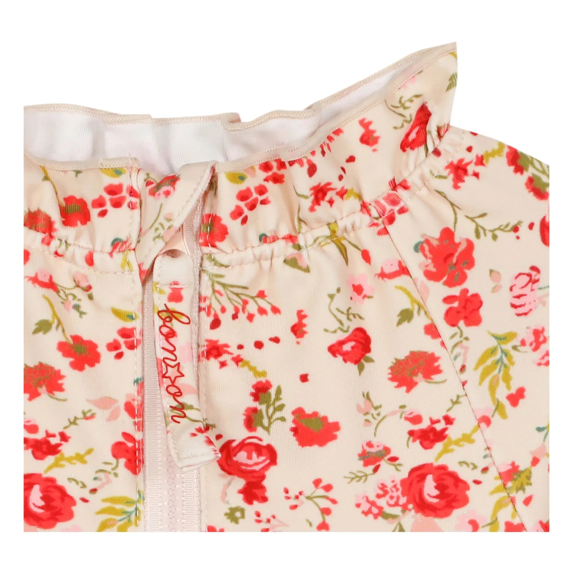 Bonton - Bañador de manga larga con cuello de volantes florales | Rojo