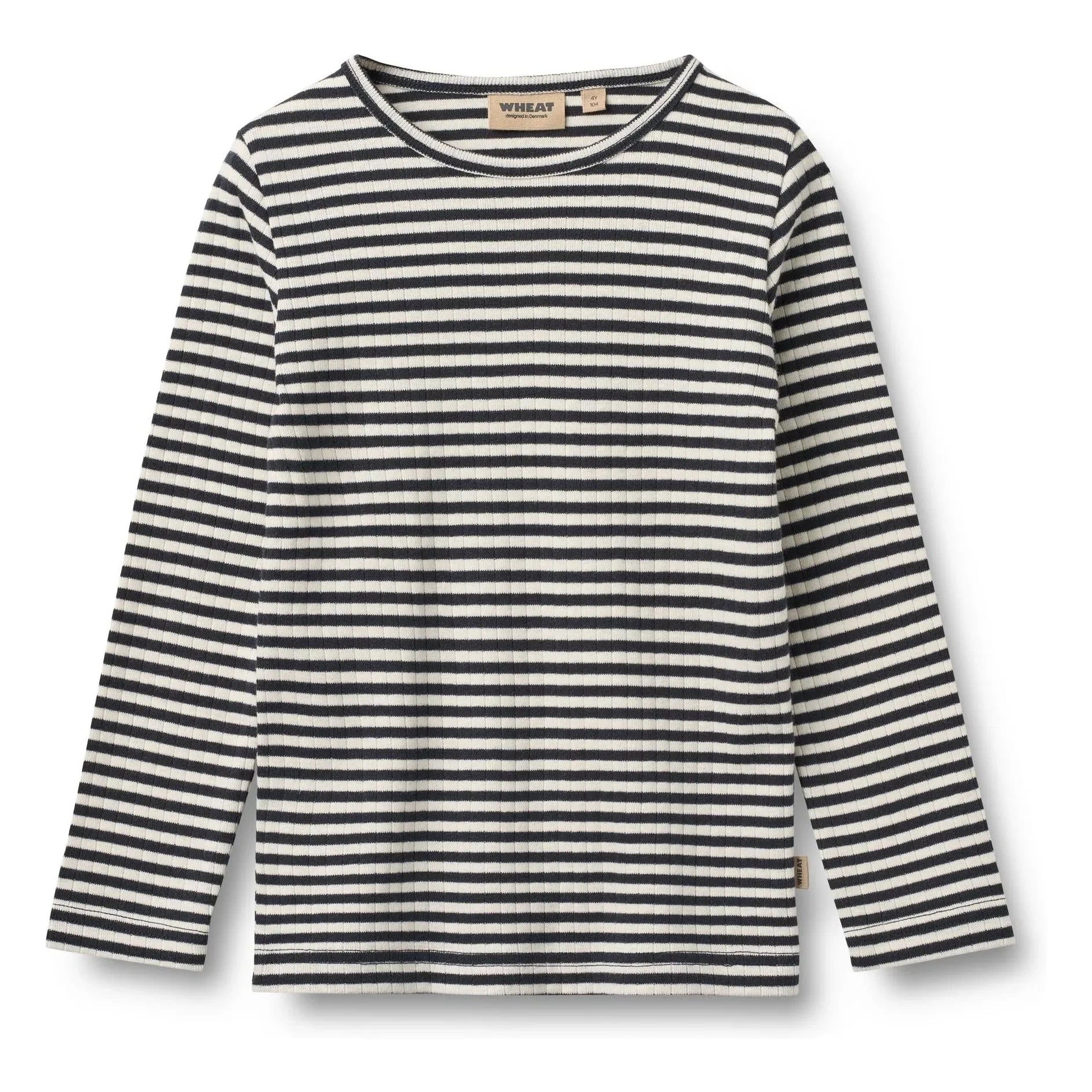 Wheat - Camiseta de Algodón Orgánico Acanalado a Rayas Stig | Azul Marino