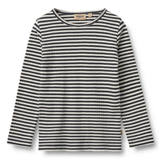 Wheat - Camiseta de Algodón Orgánico Acanalado a Rayas Stig | Azul Marino