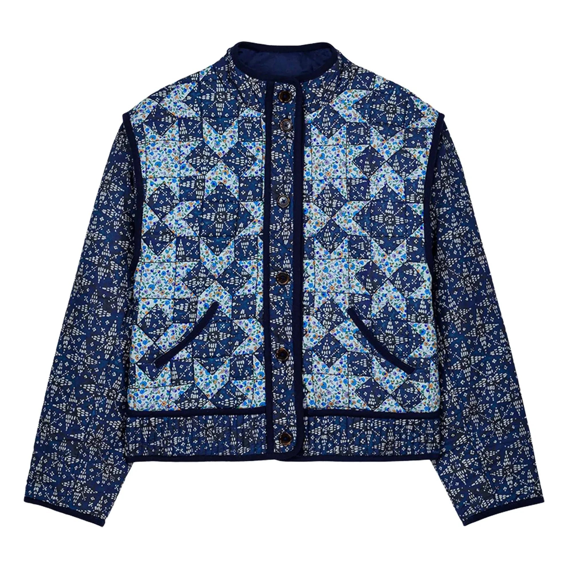 Louise Misha - Omotayo Midnight Star Patchwork Organik Pamuk Ceket - Kadın Koleksiyonu | Mavi