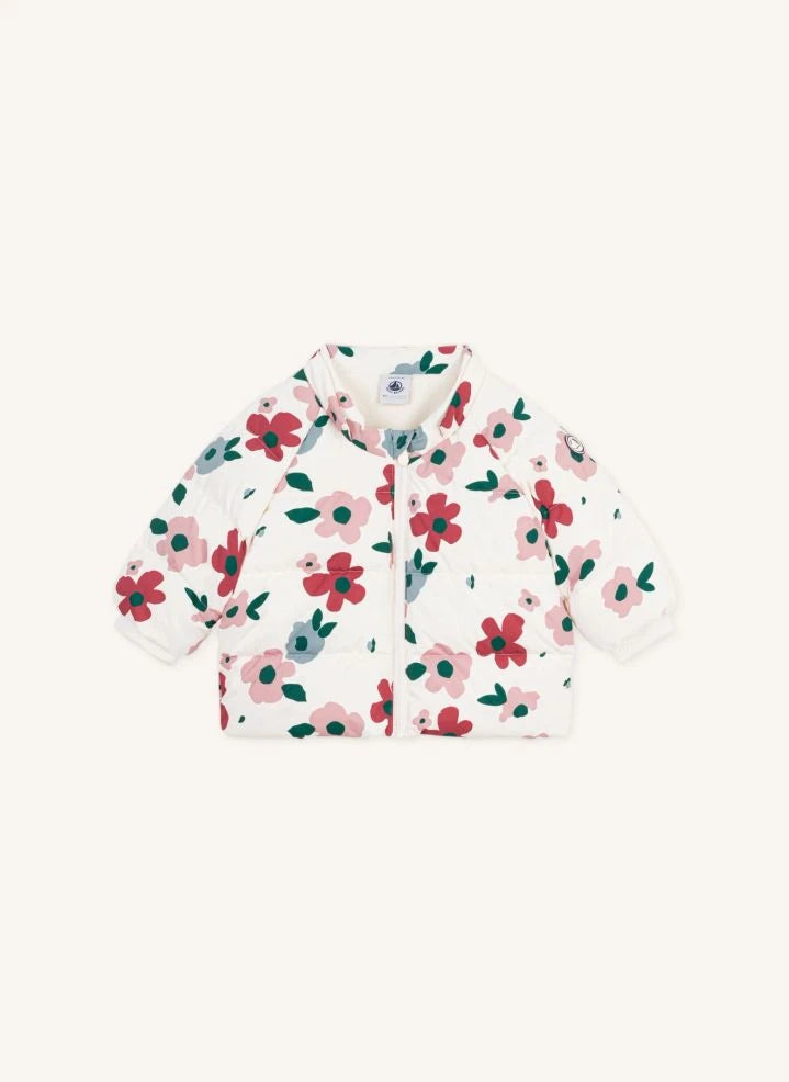 Petit Bateau - Bebek Çiçek Desenli Şişme Mont | Ecru