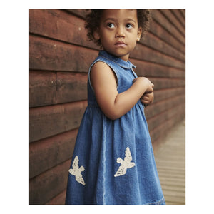 Copenhagen Colors - Vestido vaquero de algodón orgánico con estampado de pájaros azules