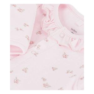 Petit Bateau - Çiçekli Kadife Pamuklu Organik Pijama | Açık Pembe