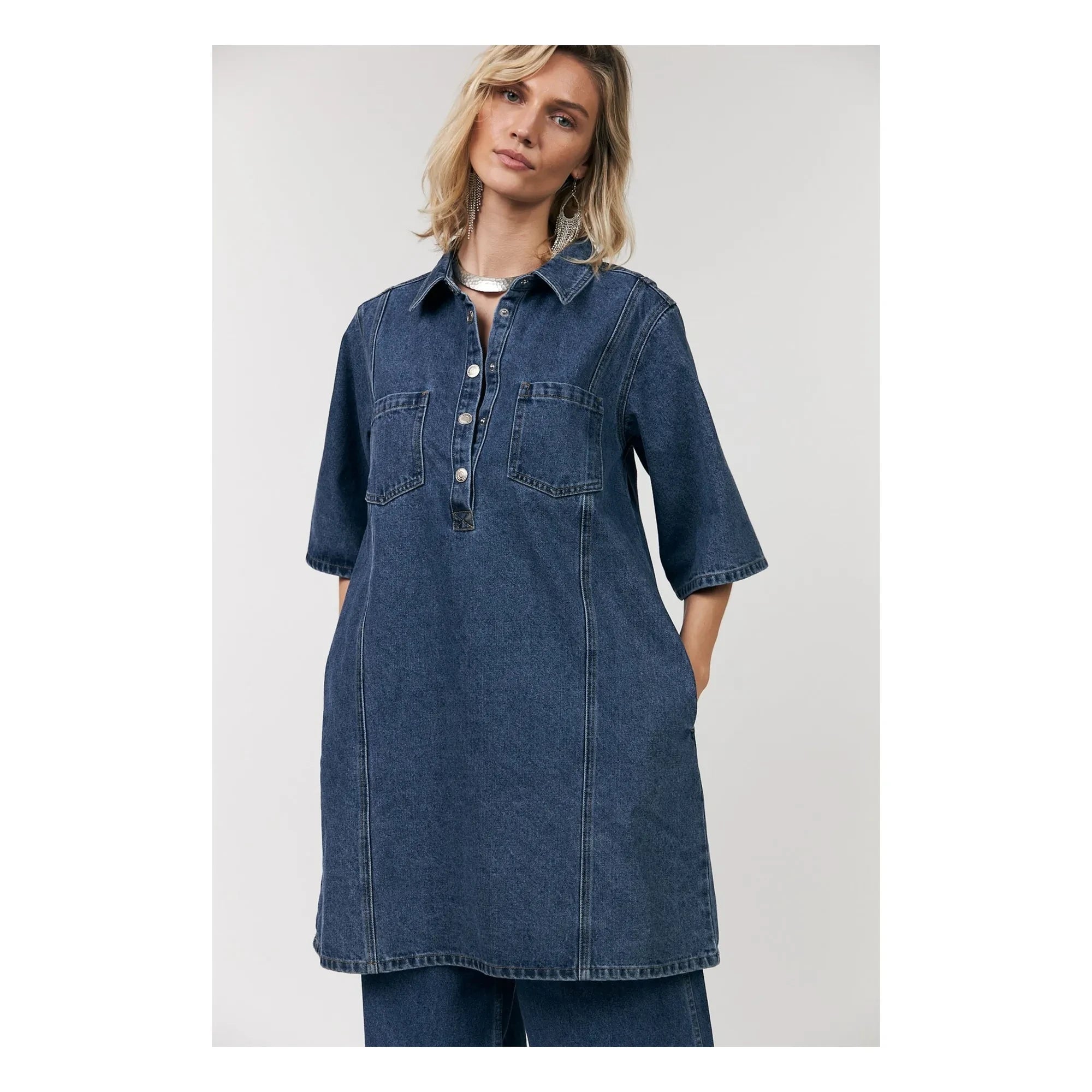 Lollys Laundry - Vestido de algodón Mola | Azul denim