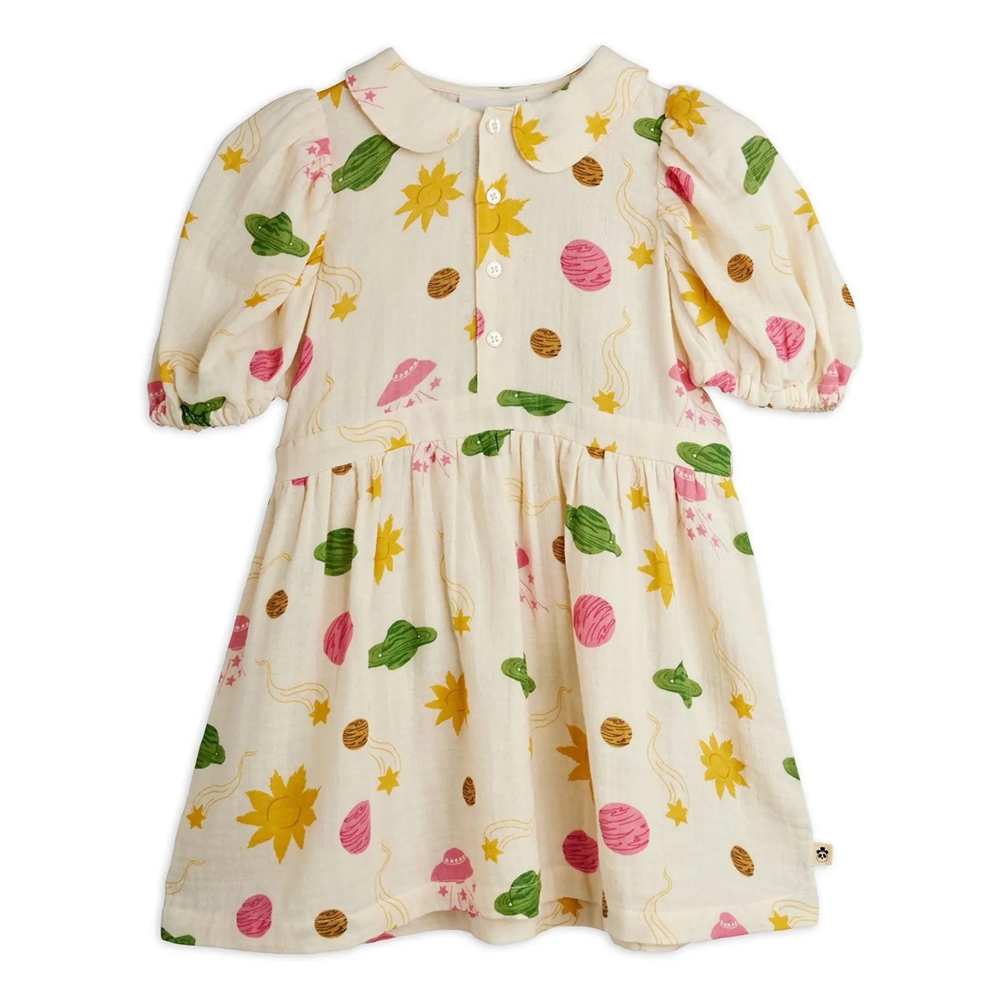 Mini Rodini - Vestido de gasa de algodón orgánico Espace | Crudo