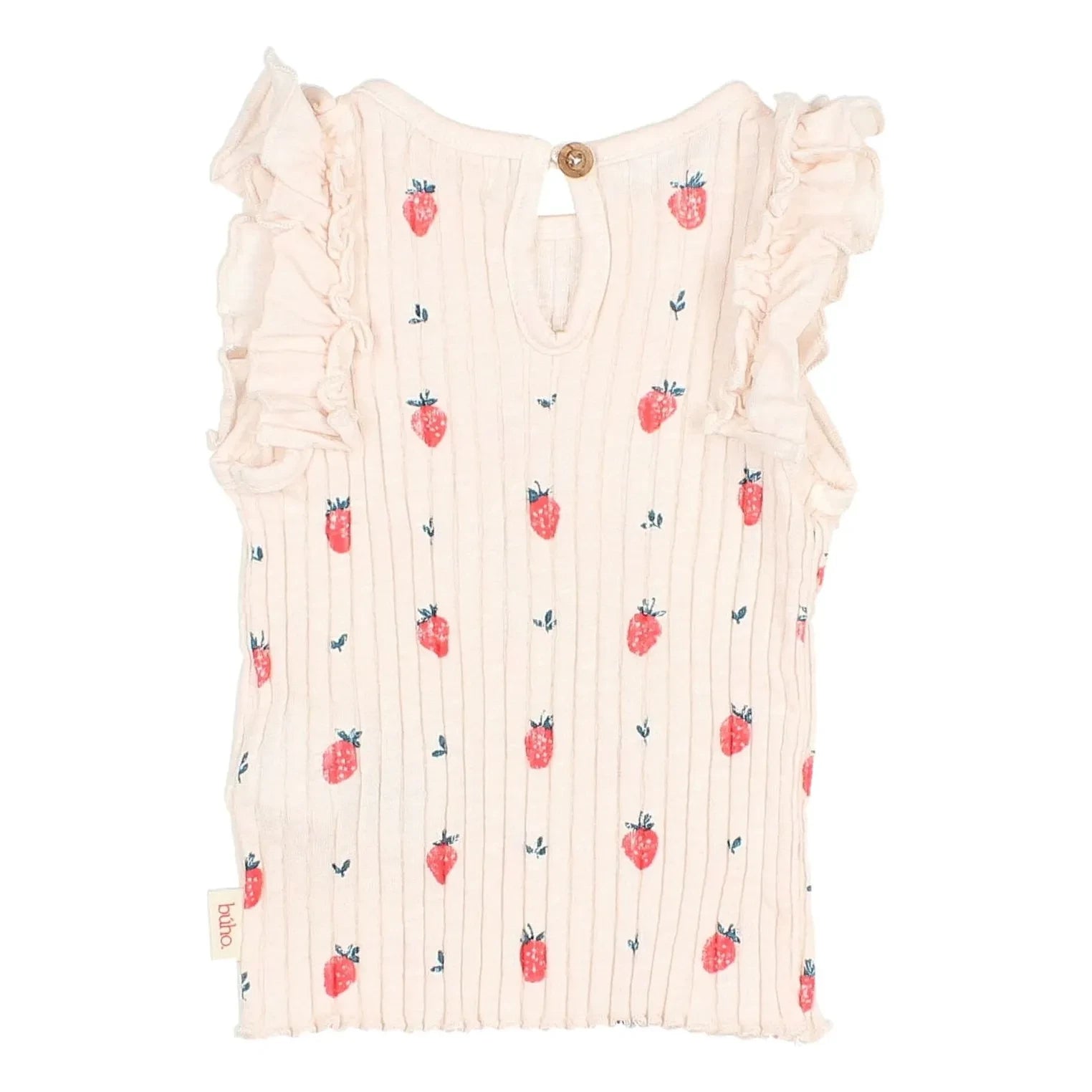 Búho - Top de algodón orgánico con fresas en relieve | Rosa lichi