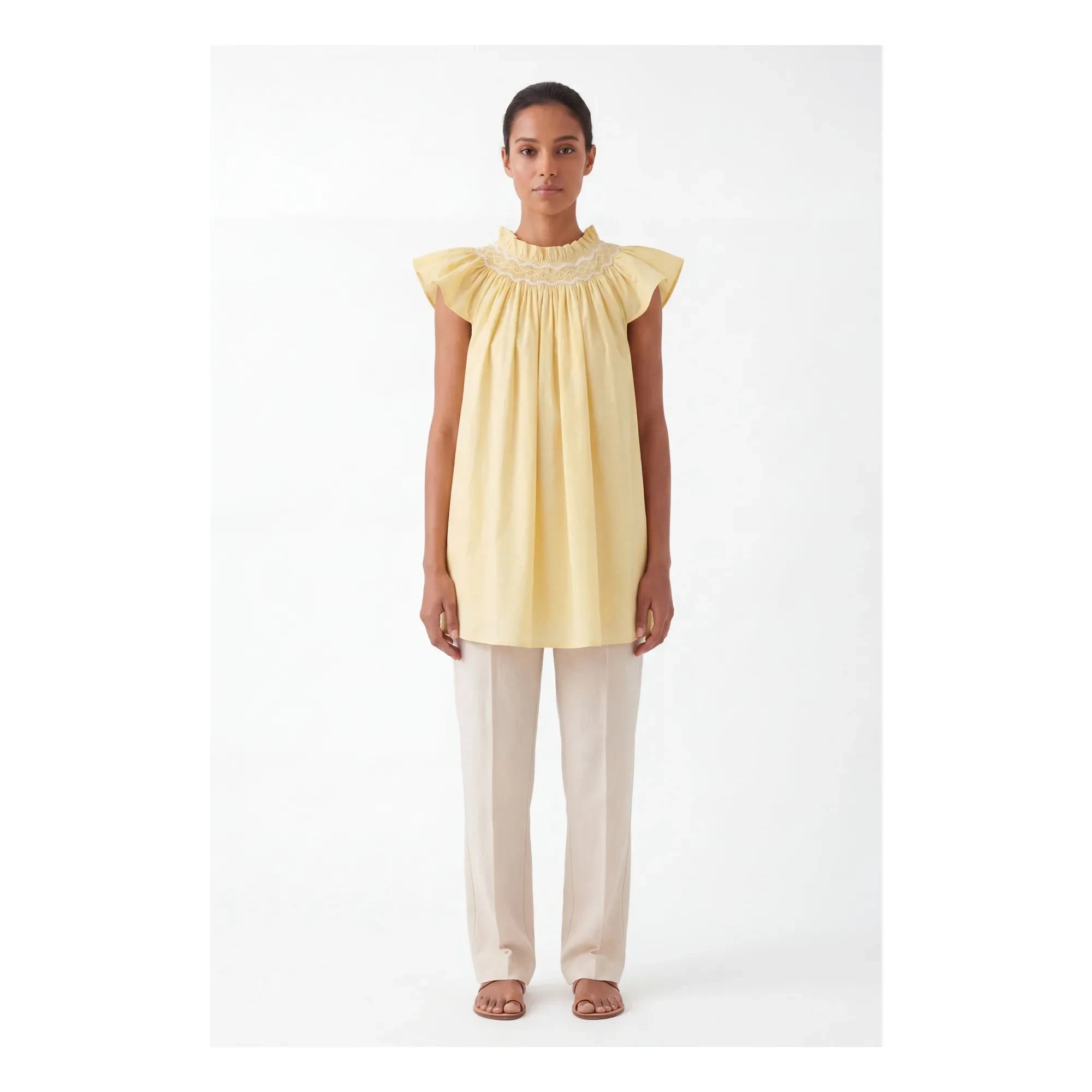 BELLEPIECE - Top de popelina de algodón Mykonos | Amarillo