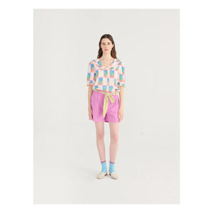 Bobo Choses - Shorts plisados de seersucker de algodón morado
