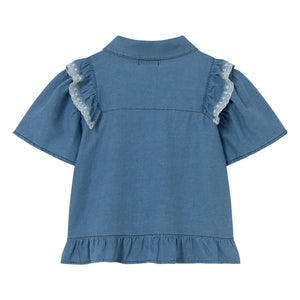 Cozmo - Blusa vaquera Hazel con volante | Azul