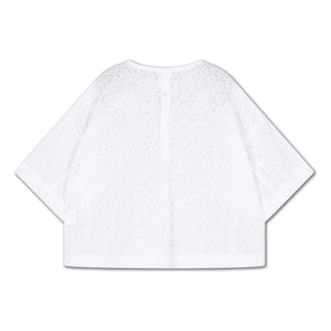 Repose AMS - Blusa con botones en la espalda de algodón orgánico Anglaise bordado | Blanco