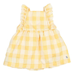 Búho - Vestido sin mangas de algodón orgánico seersucker con volantes de cuadros vichy | Amarillo