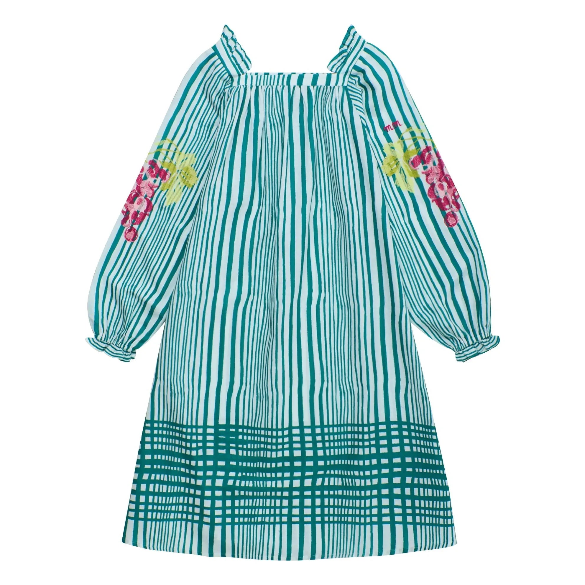 Maison Mangostan - Vestido a Rayas con Mangas Abullonadas | Verde