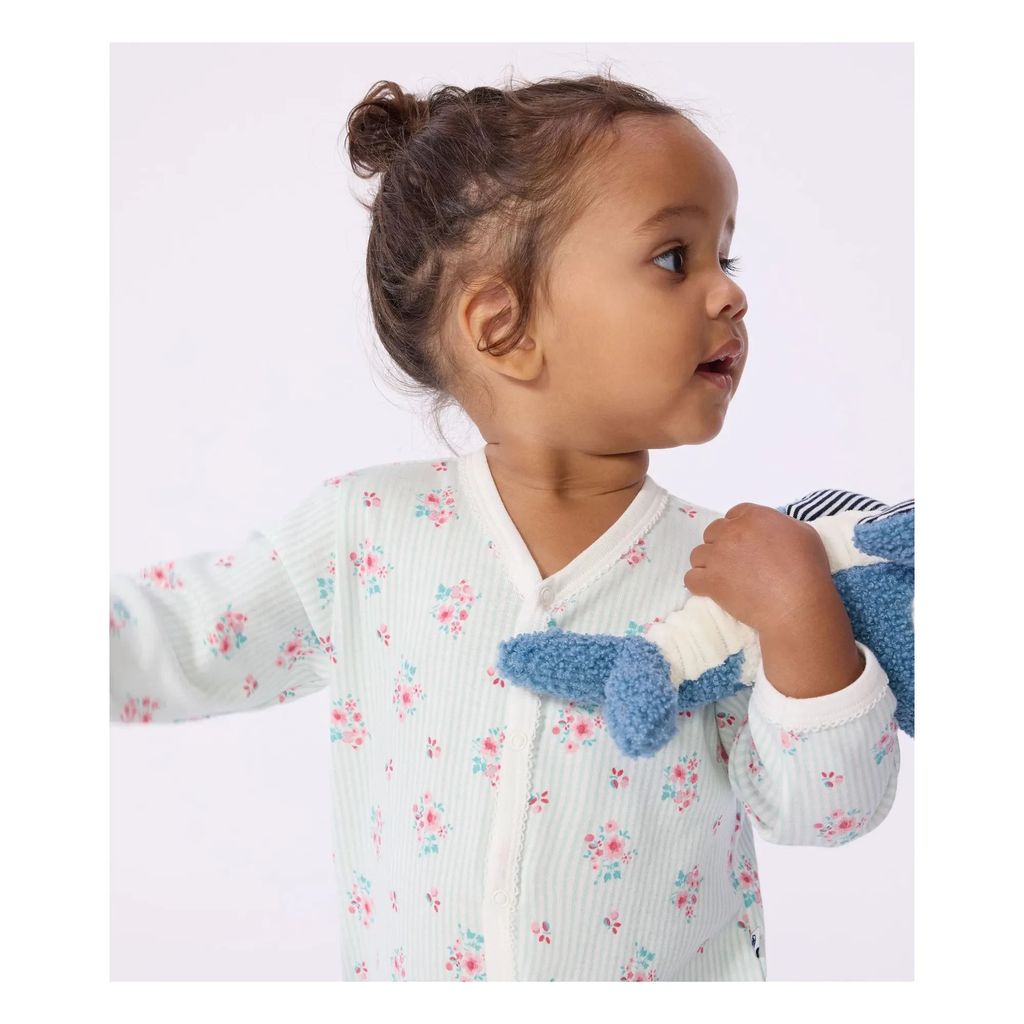 Petit Bateau - Pijama de dormir a rayas con flores | Blanco