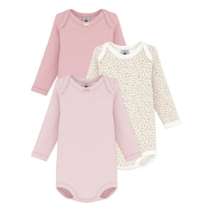 Petit Bateau - 3'lü Çiçek Desenli Düğümlü Organik Pamuklu Body | Pembe