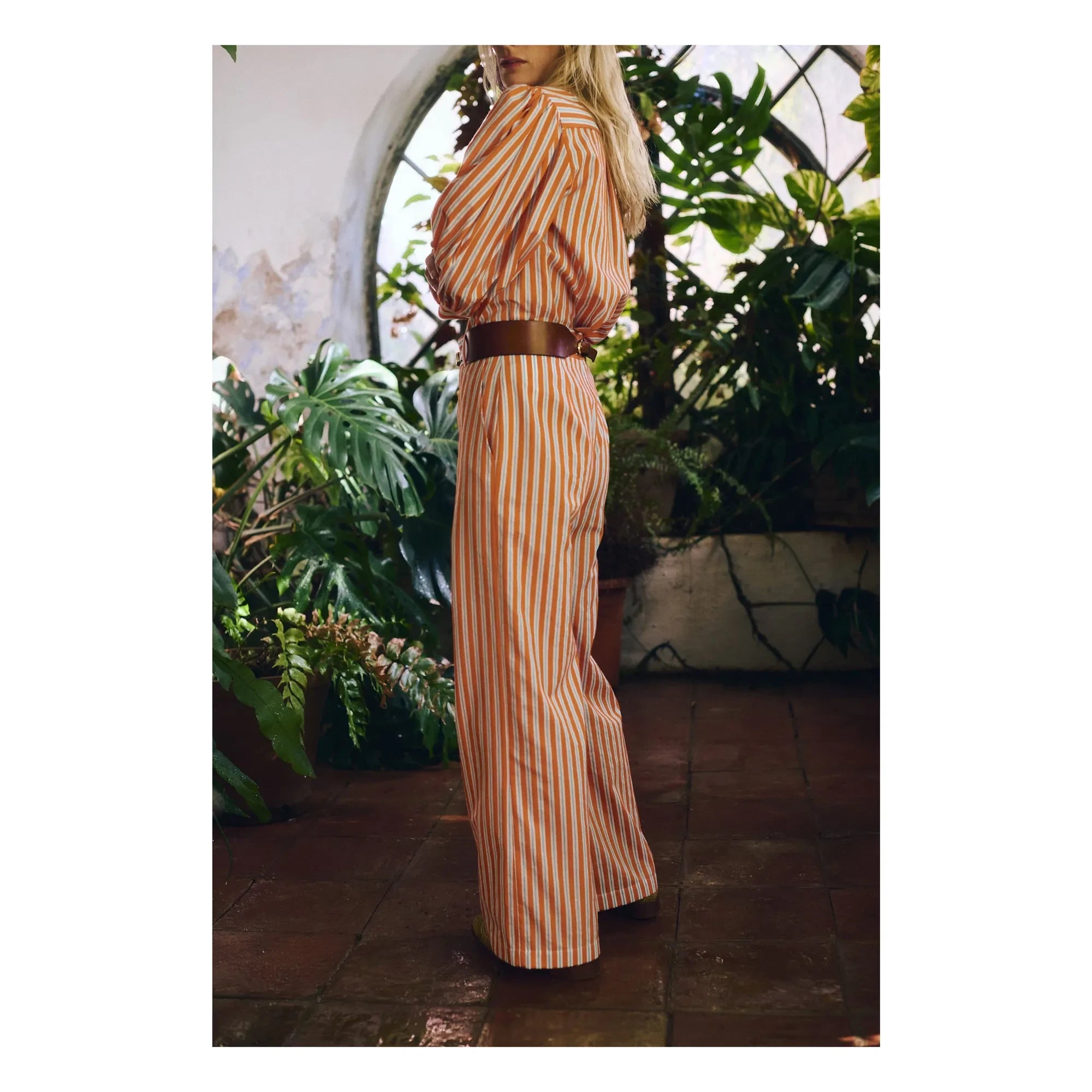 Maria de la Orden - Pantalón de rayas de algodón Romeo | Naranja