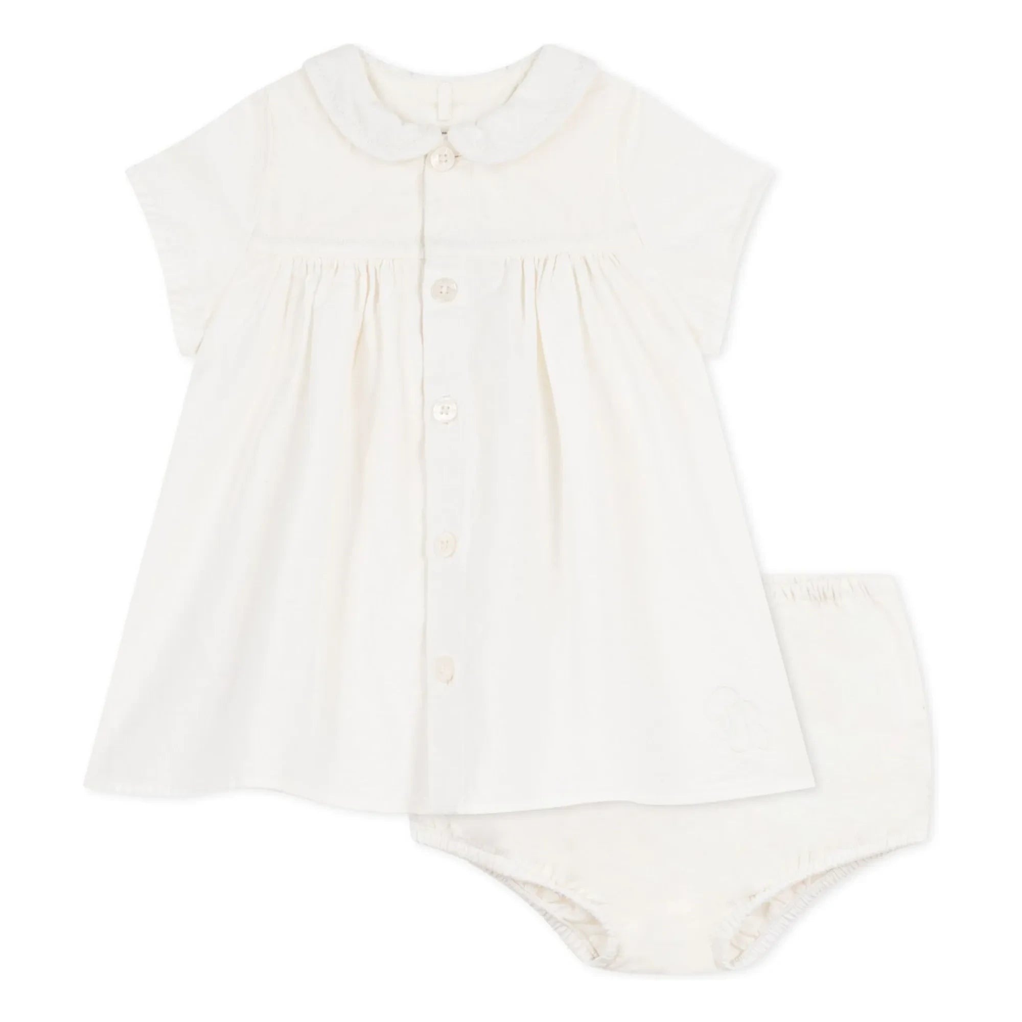 Petit Bateau - Conjunto de vestido y braguita de lino y algodón orgánico | Blanco