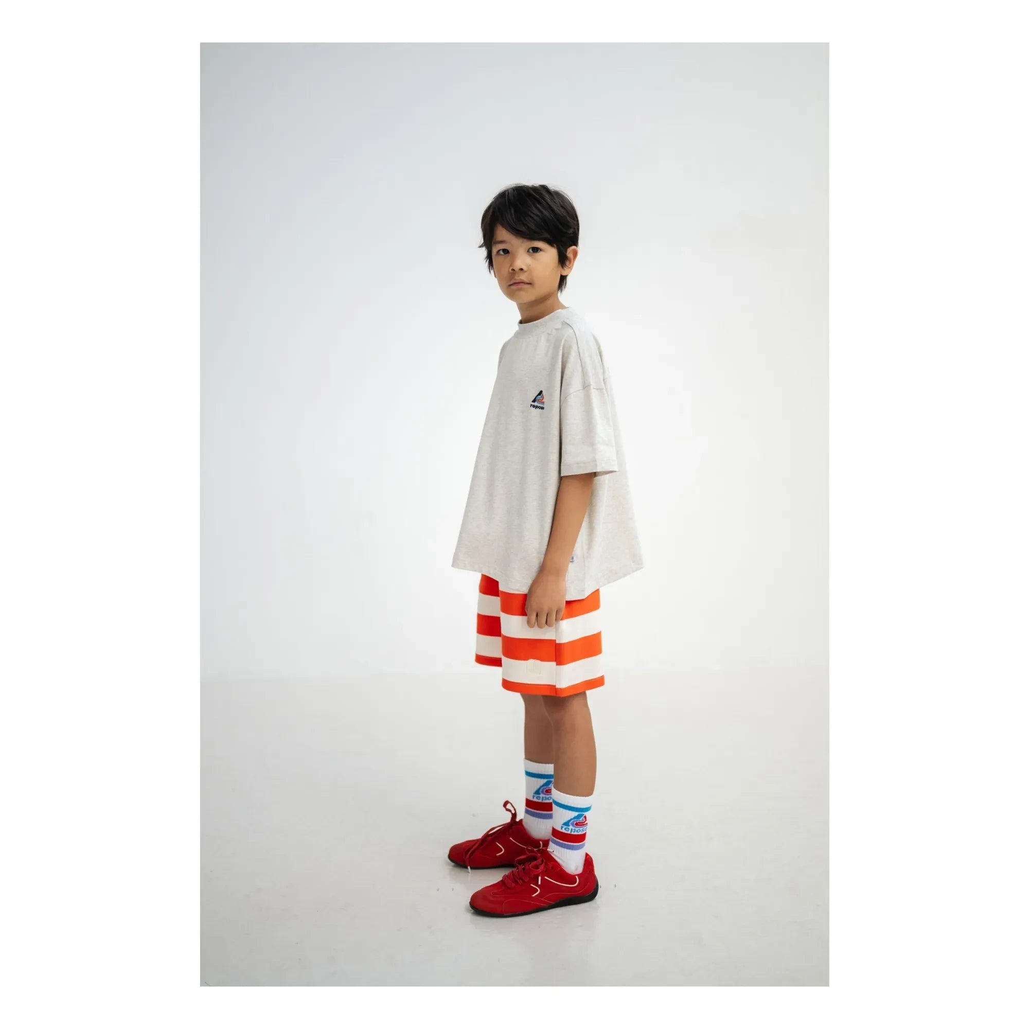 Repose AMS - Pantalones cortos jogger de algodón orgánico a rayas | Rojo