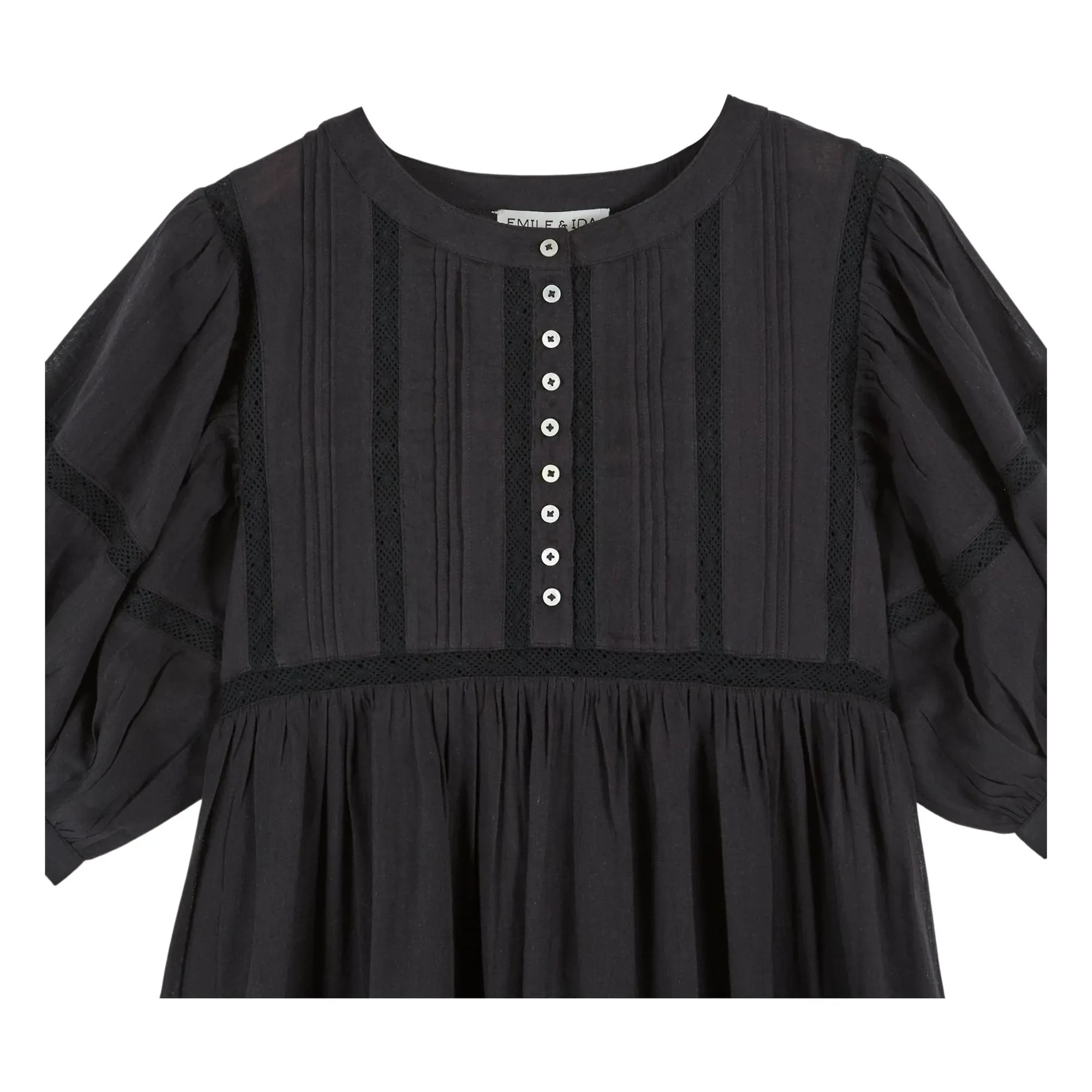 Emile et Ida - Vestido de gasa de algodón con encaje | Negro