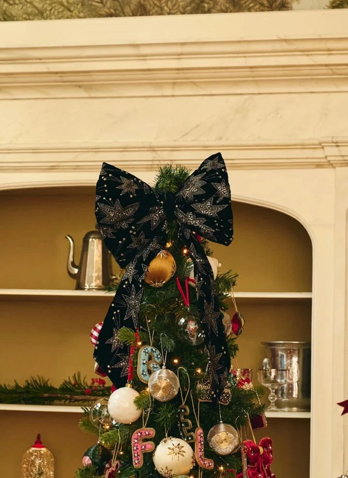 Anna + Nina - Moño Decorativo de Noche Estrellada de Terciopelo | Negro