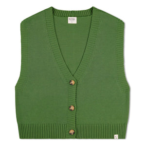 Matona - Cardigan sin mangas de algodón orgánico con corte cuadrado | Verde