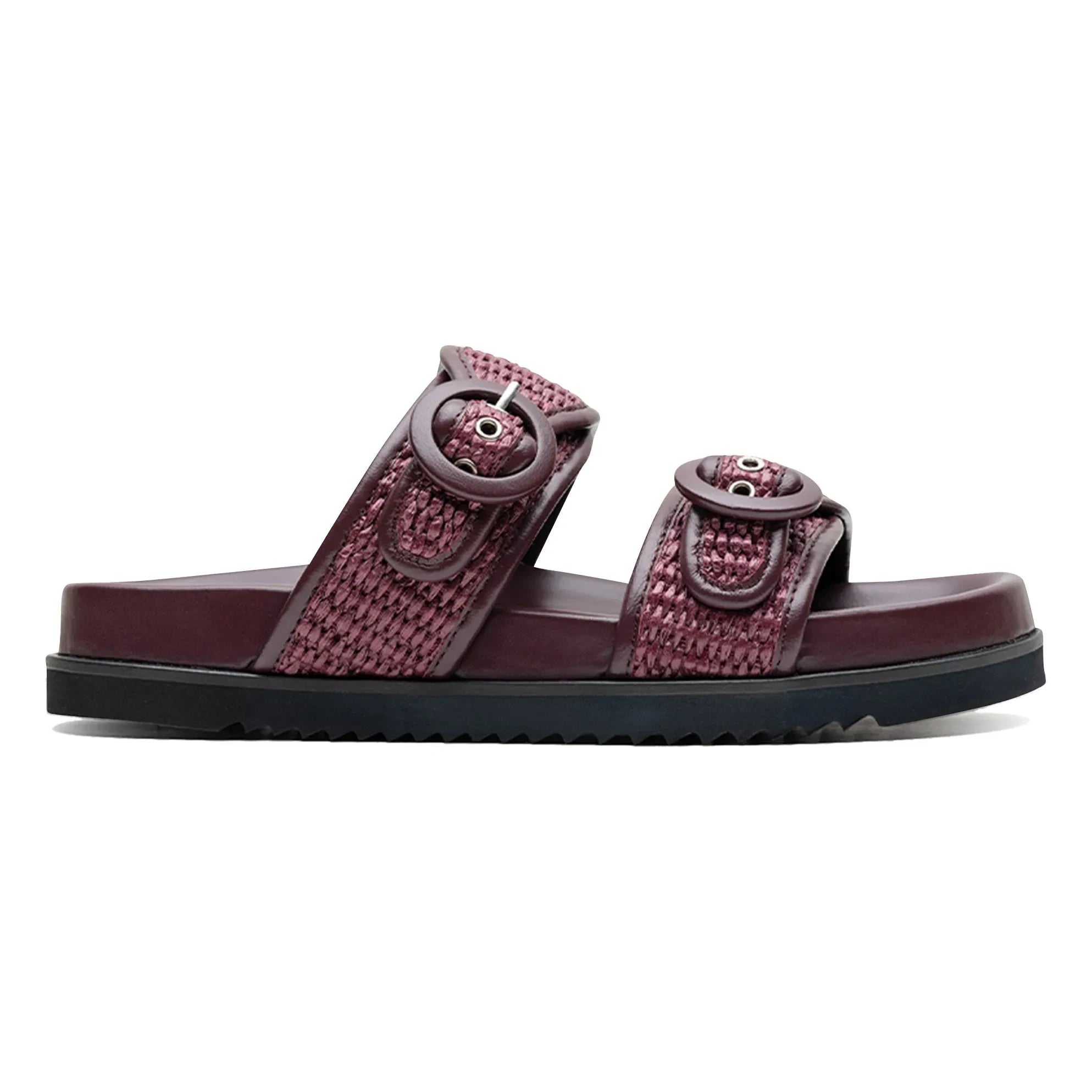 Lachoix - Sandalias de piel y rafia con doble hebilla | Color burdeos