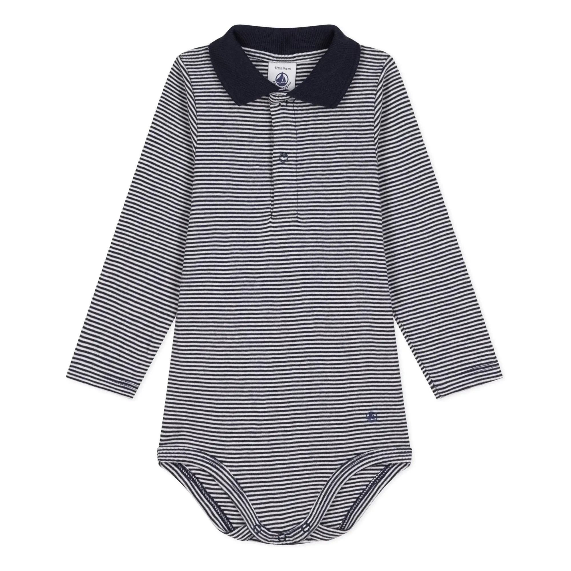 Petit Bateau - Çizgili органik pamuklu polo body | Lacivert