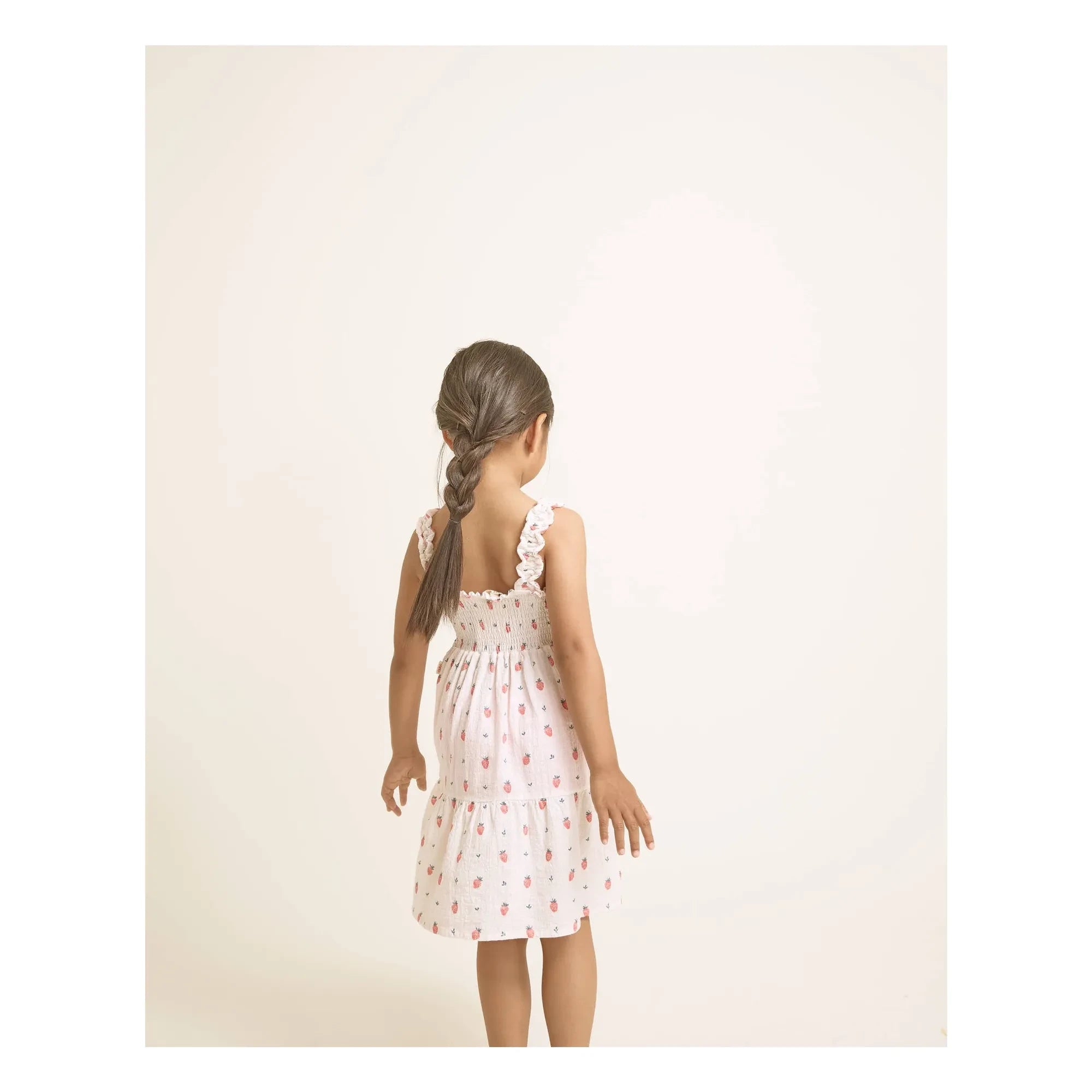 Búho - Vestido de algodón orgánico con volantes de fresas | Rosa pálido