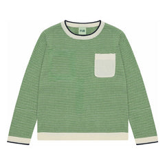 FUB - Camiseta de cuello redondo a rayas de punto fino de algodón orgánico | Verde