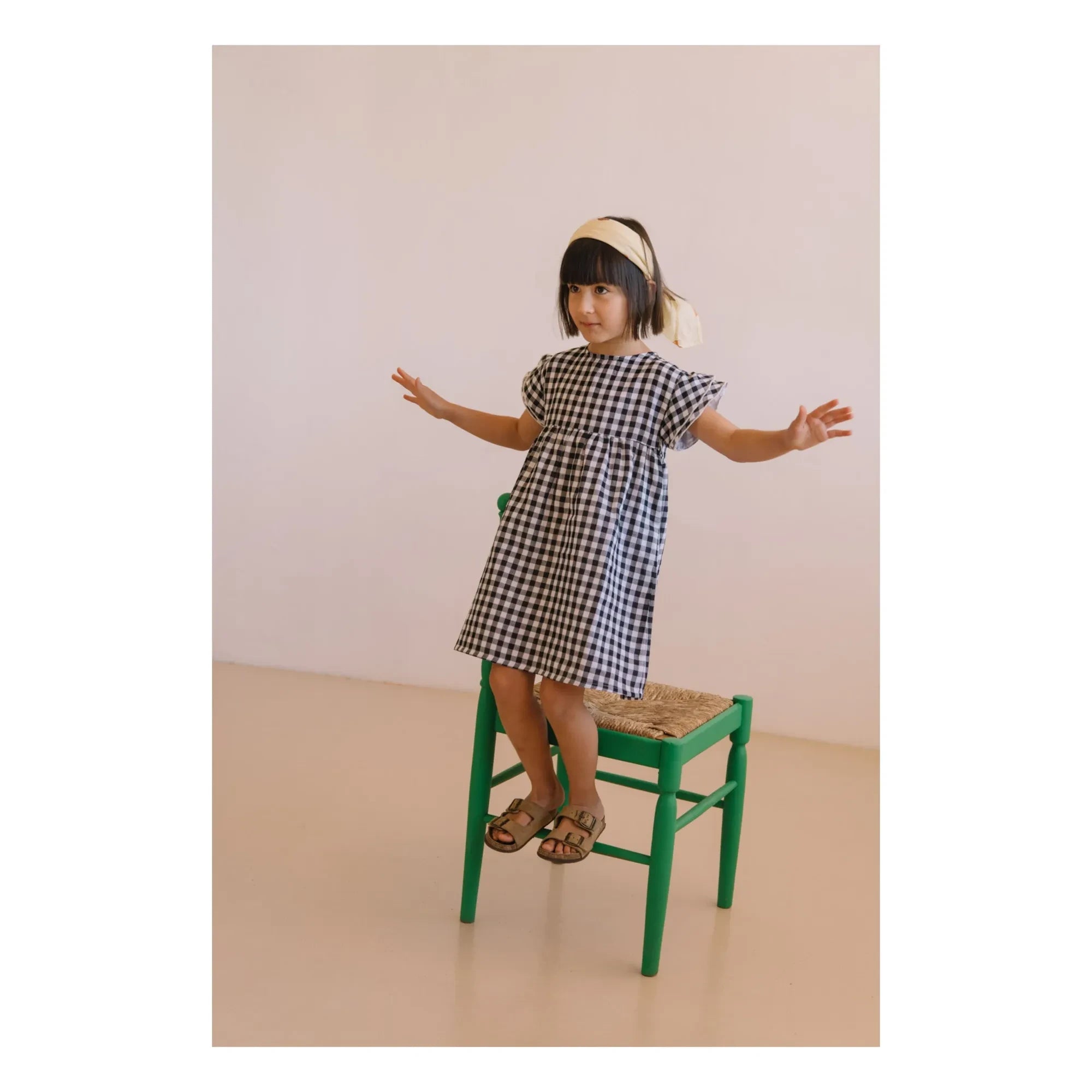 Studio Bohème - Vestido de Gasa de Algodón Orgánico Vichy Cousine | Negro