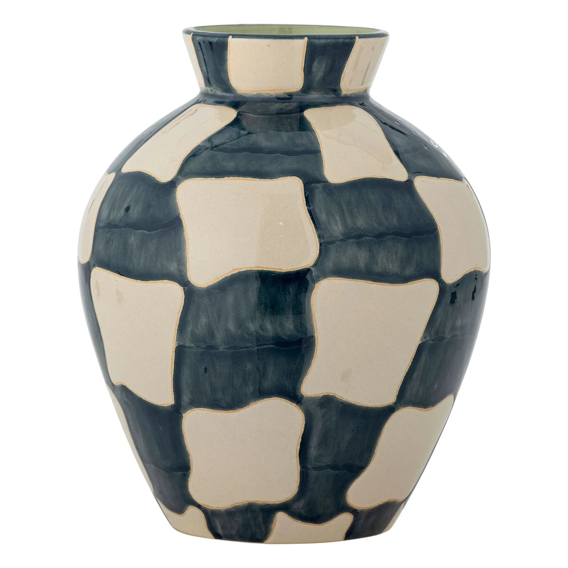 Bloomingville - Florero de gres con diseño de cuadros | Azul