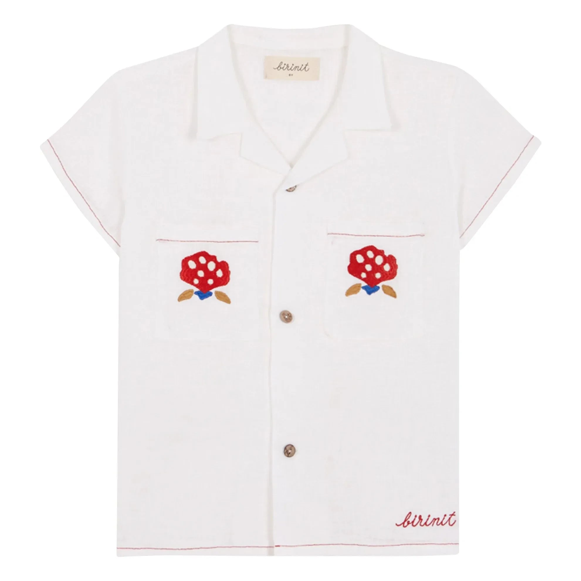 birinit - Camisa de lino con bolsillo bordado | Blanco
