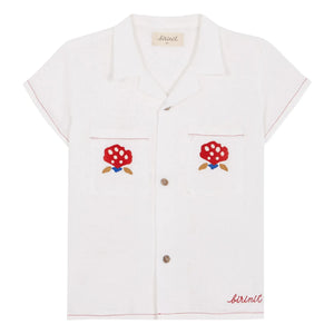 birinit - Camisa de lino con bolsillo bordado | Blanco