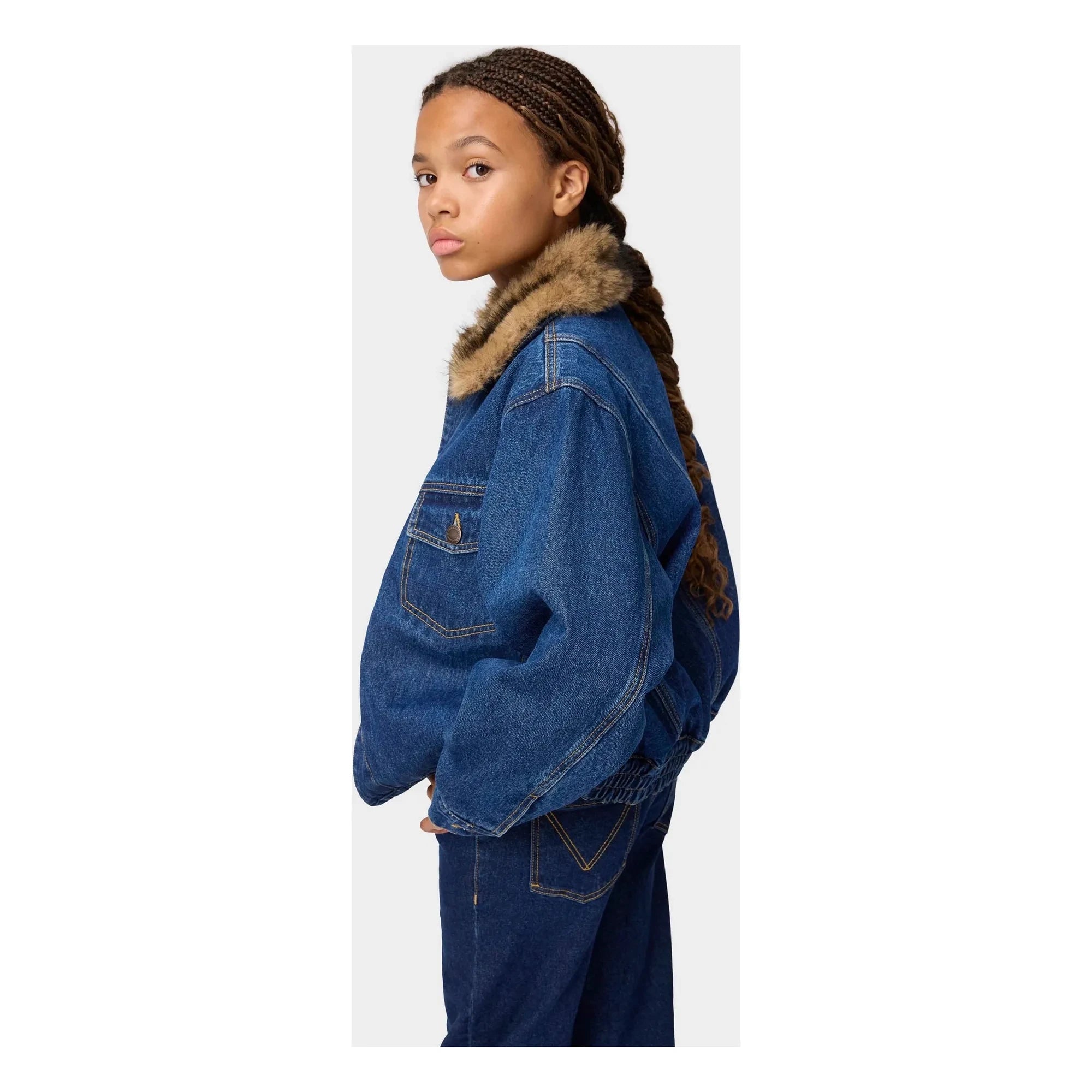 Molo - Hiroie Denim Organik Pamuk Kürk Yakalı Ceket | Mavi