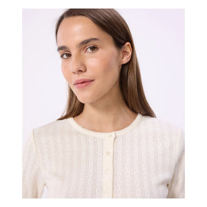 Petit Bateau - Camiseta con cuello tunecino de punto calado | Crudo