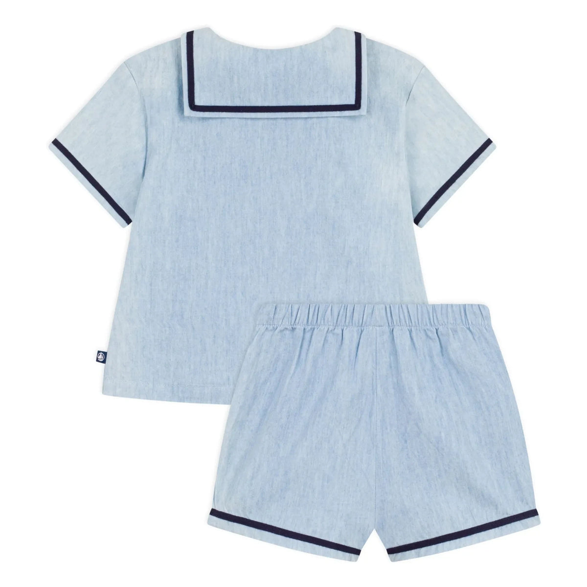 Petit Bateau - Conjunto de Blusa y Cuello Chambray | Azul Claro